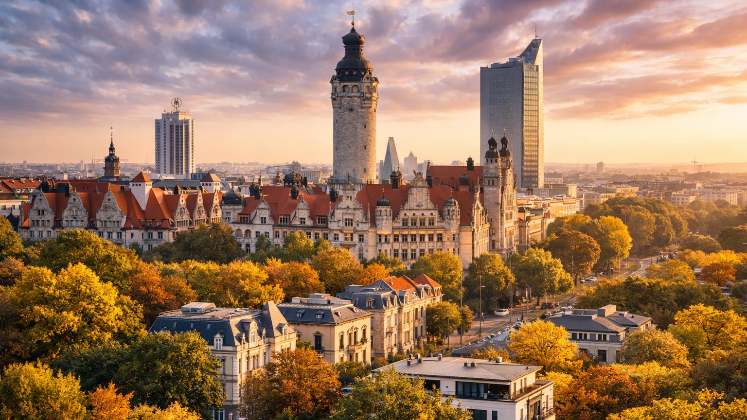 Blick auf das Leipziger Stadtzentrum als Standort von KnowFab